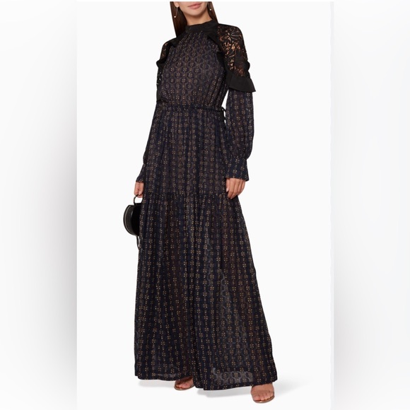 Self-Portrait Dresses & Skirts - Self-Portrait Navy Maxi Dress with Metallic Gold Print
